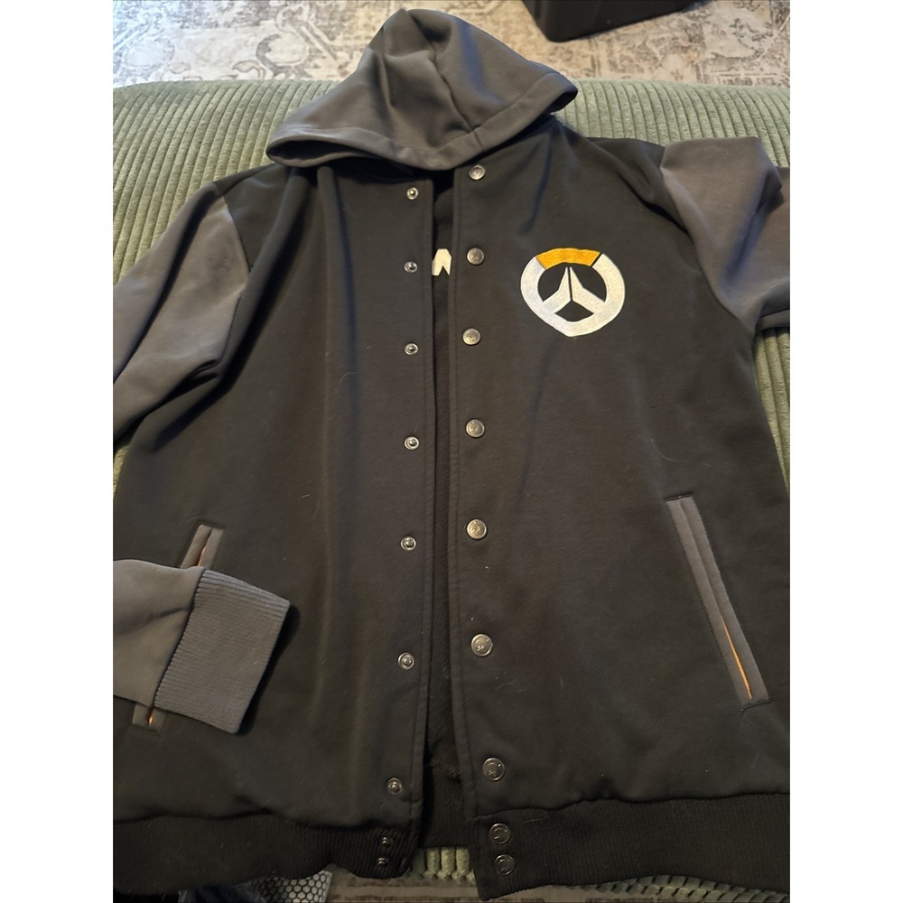 Blizzard Overwatch‎ Jacket Mens Medium Black Gray Hooded Button Up Gamer Hoodie